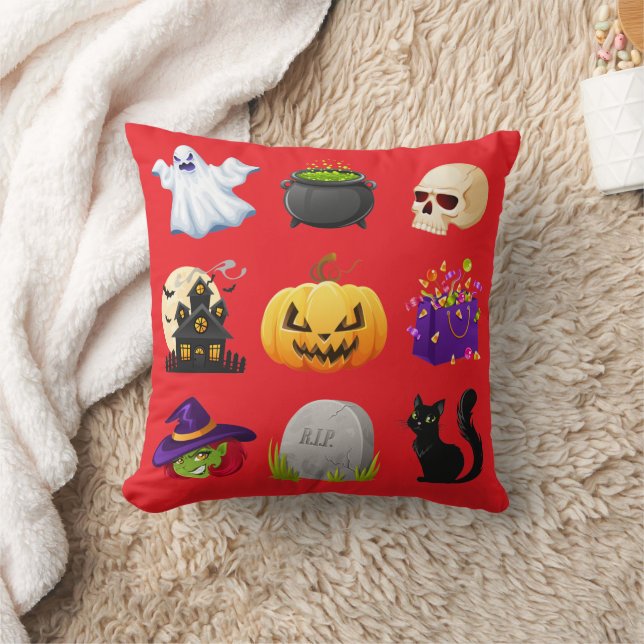 Coussin Spooky Halloween Icons Decorative Throw Pillow (Couverture)
