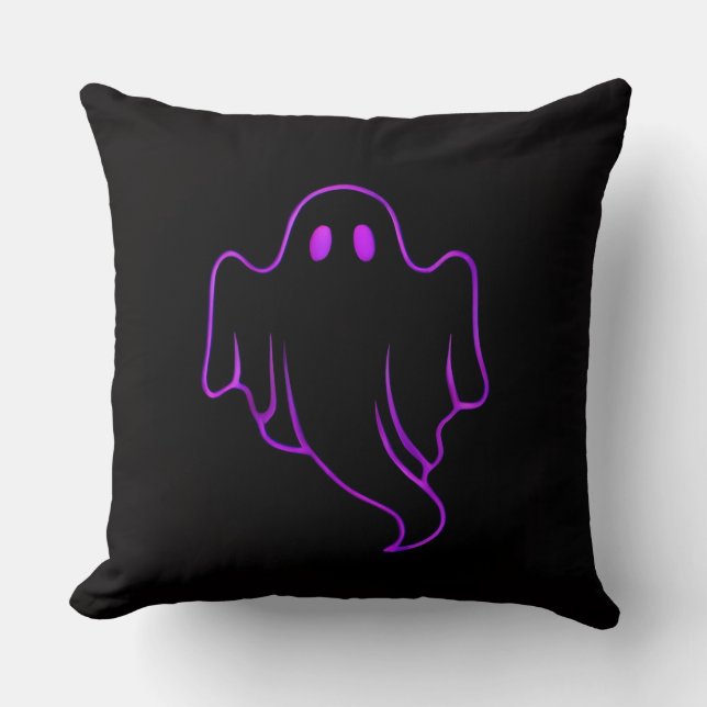Coussin "Spooky Purple Glowing Ghost on Black Throw Pillow (Recto)
