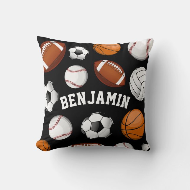 Coussin Sports All STAR Nom personnalisé Noir (Recto)