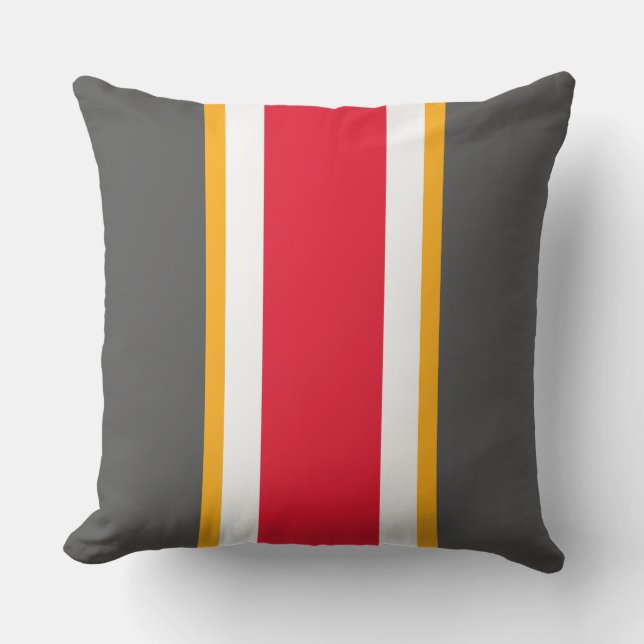 Coussin Sporty Grey Bright Rouge Jaune Blanc Stripes De Co (Recto)
