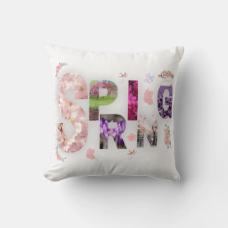 Coussin Spring Blooms Floral Typography Throw Pillow