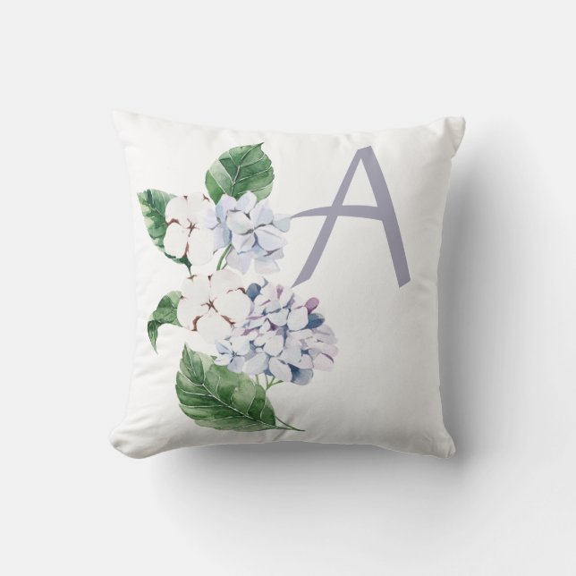 Coussin Spring HYRDANGEA avec lettre personnalisable (Recto)