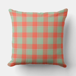 Coussin Spring Rain and Persimmon Plaid Green Apricot