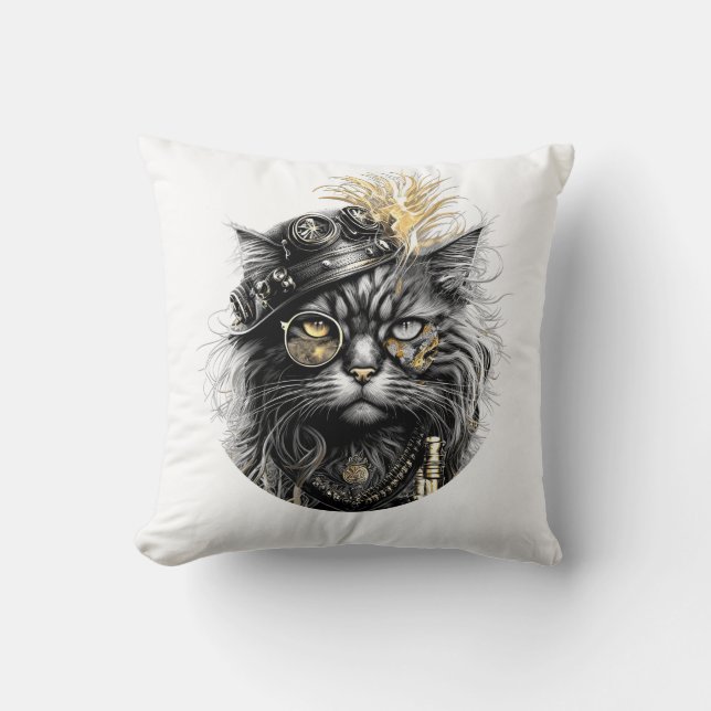 Coussin Sprocket-Paws Le Chat Steampunk Funky  (Recto)