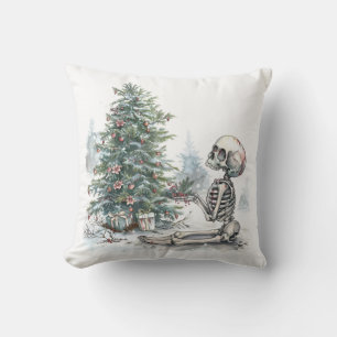 Coussin Squelette avec sapin de Noël et cadeaux