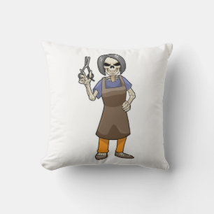 Coussin Squelette coiffeur avec ciseaux