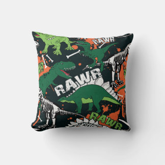 Coussin Squelette de dinosaure. Motif de grunge vintage