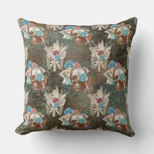Coussin Squelette et crâne avec Roses
