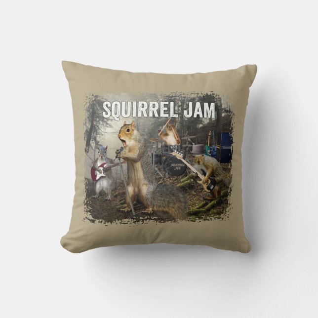Coussin Squirrel Jam - drôle de groupe de rock (Recto)