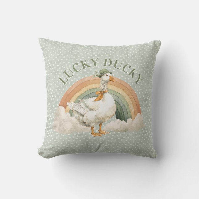Coussin  St Patrick's Day Lucky Ducky with Rainbow (Recto)