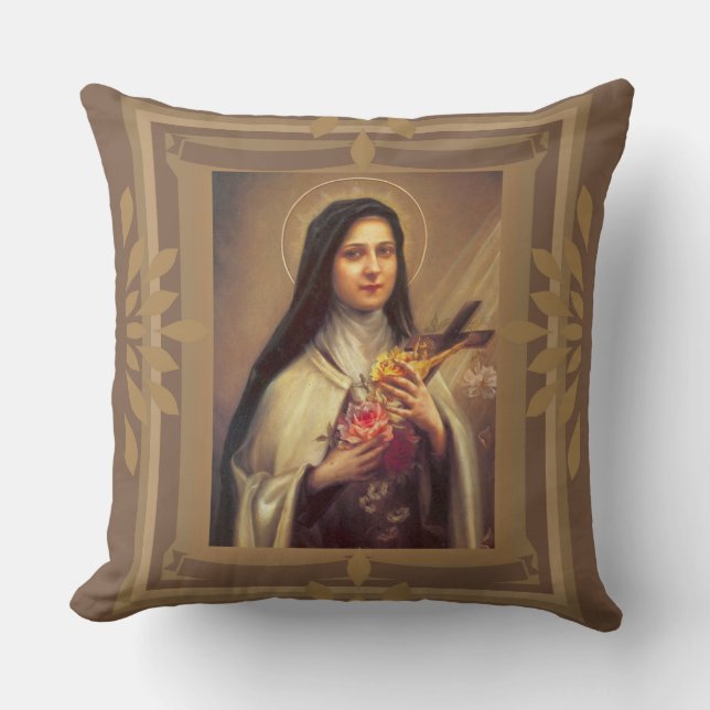 Coussin St Therese avec des roses, crucifix Jésus (Recto)