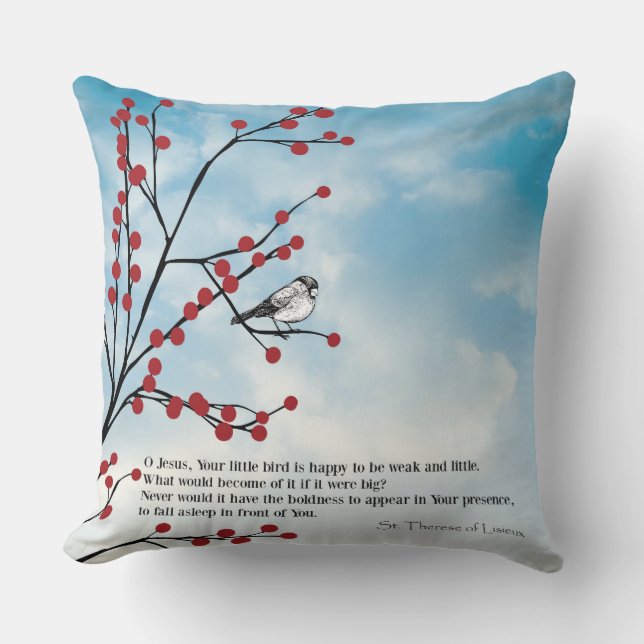 Coussin St Therese la petite fleur, oiseau, branche, nuage (Recto)