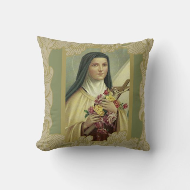 Coussin St Therese que les petits roses de la fleur w/pink (Recto)