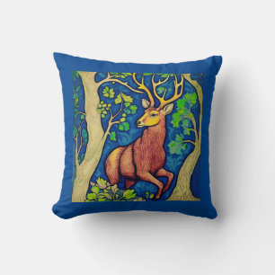 Coussin Stag Art Nouveau dans une forêt d'Imaginaires