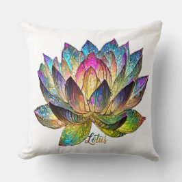 Coussin Stained Glass Colorful Lotus Flower on White
