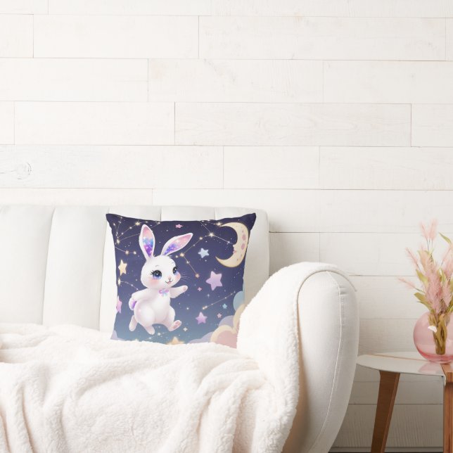 Coussin Star Bunny Throw Pillow – Pastel Galaxy Rabbit (Canapé)