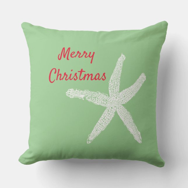 Coussin Starfish Red White Green Beach Joyeux Noël (Recto)