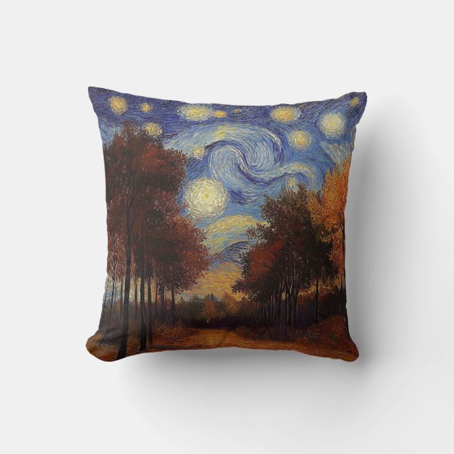 Coussin Starry Autumn Forest – Artistic Throw Pillow (Recto)