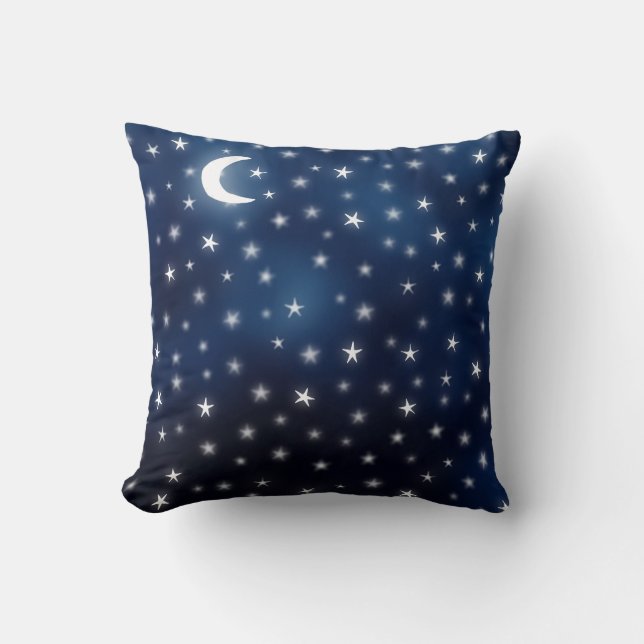 Coussin Stars Lune Bleu nuit Ciel Rêve Blanc Marine (Recto)