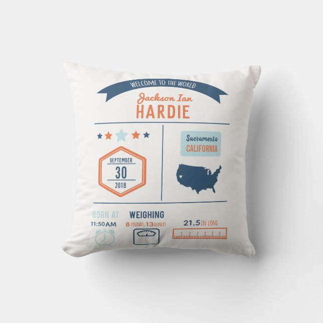 Coussin Stat de naissance de bébé (Recto)