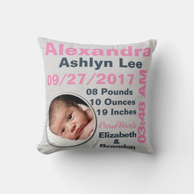 Coussin Stat de naissance personnalisée par photographie (Recto)