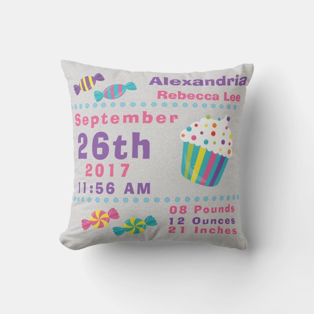 Coussin Stat sucrée de naissance de festins de bonbons à (Recto)