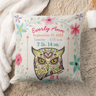 Coussin Statistiques de naissance Bébé Fille Forêt Créatur
