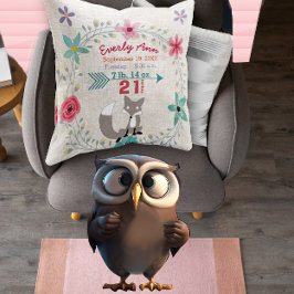 Coussin Statistiques de naissance Bébé Fille Woodland Créa