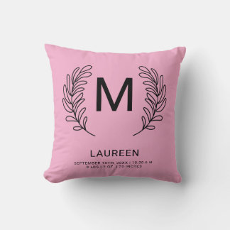 Coussin Statistiques de naissance bébé monogramme
