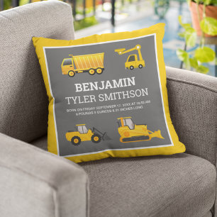 Coussin Statistiques de naissance de bébé camion à benne e