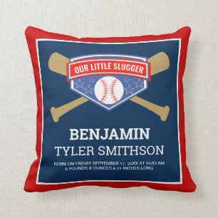 Coussin Statistiques de naissance de bébé joueur de baseba