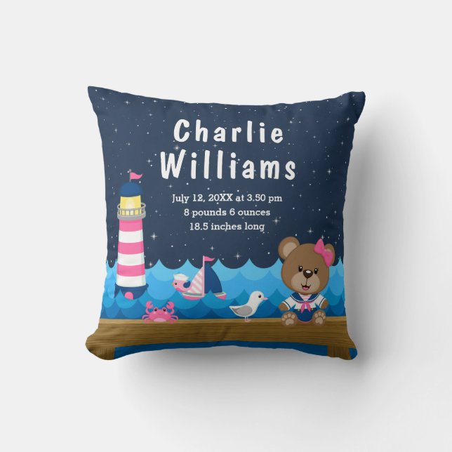 Coussin Statistiques de naissance de la Marine rose de l'o (Recto)