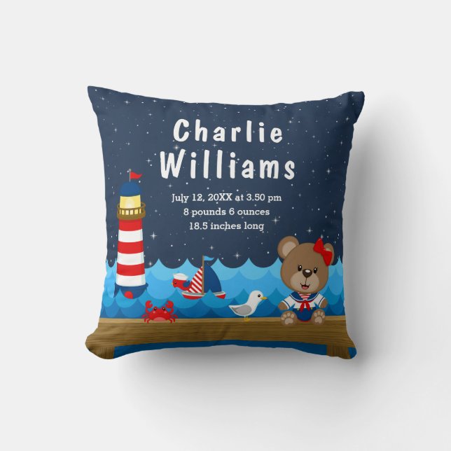 Coussin Statistiques de naissance de la Marine rouge de la (Recto)