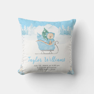 Coussin Statistiques de naissance de Luge Bleue d'Ours d'H