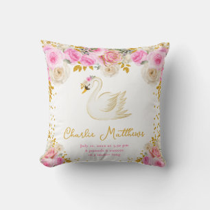 Coussin Statistiques de naissance de Swan Pink et Gold Ros