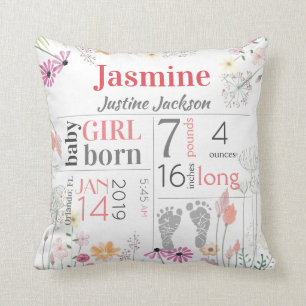Coussin Statistiques de naissance des bébés Pink and Pea