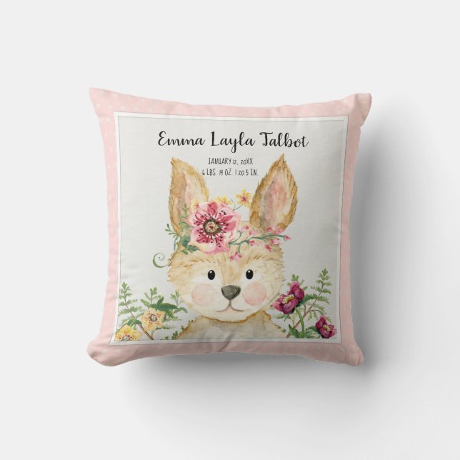 Coussin Statistiques de naissance des filles Bunny Aquarel (Recto)