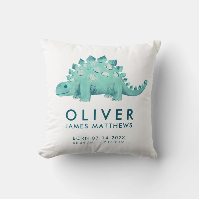 Coussin Statistiques de naissance Dinosaur Baby Boys (Recto)