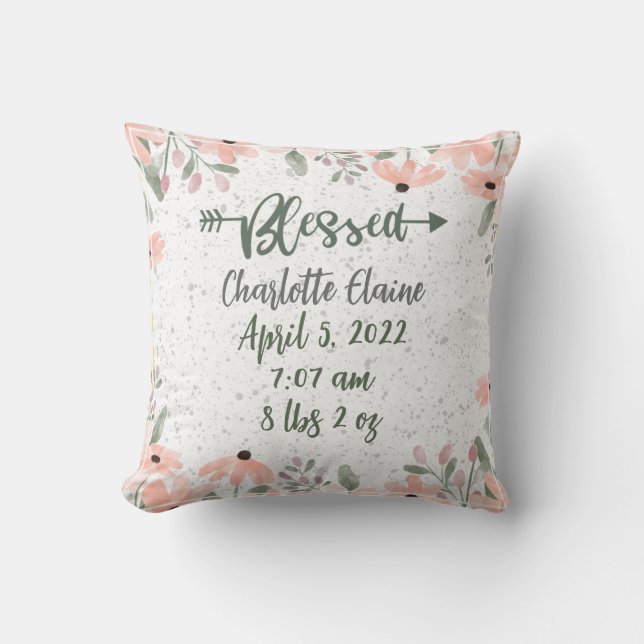 Coussin Statistiques de naissance florale (Recto)