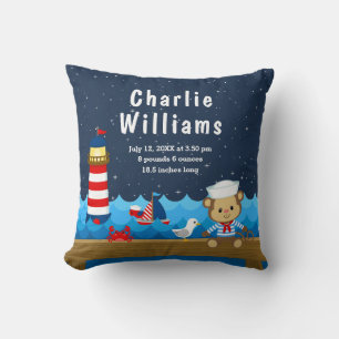 Coussin Statistiques de naissance Garçon Marin Rouge Marin