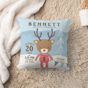Coussin Statistiques de Naissance Hivernale de Renne Cadea