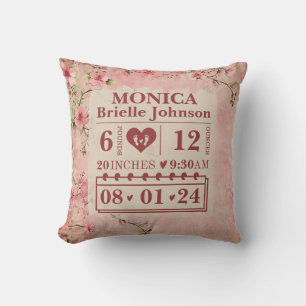 Coussin Statistiques de naissance personnalisées Floral vi