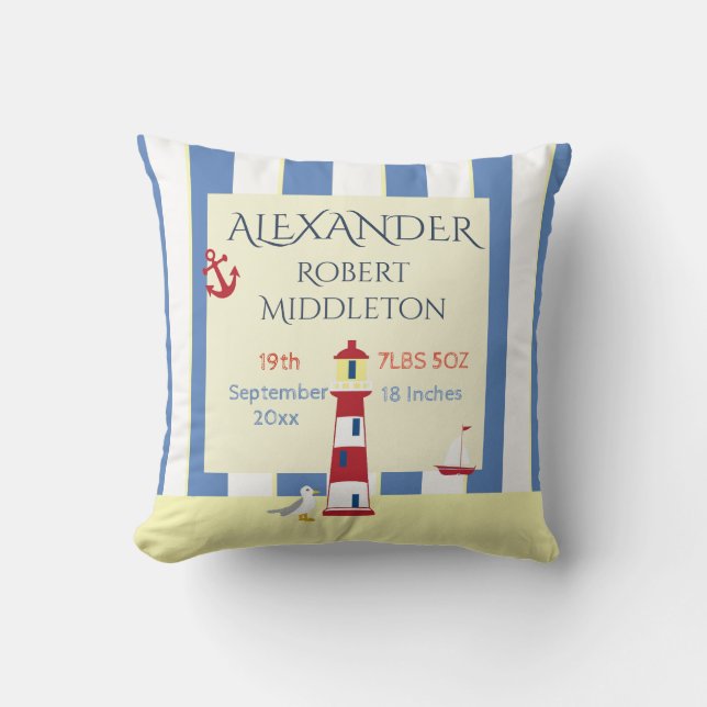 Coussin Statistiques Nautiques Bébé Garçon Bleu Stripes (Recto)