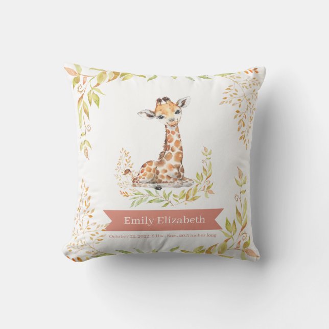 Coussin Statue de naissance de girafe de safari aquarelle  (Recto)