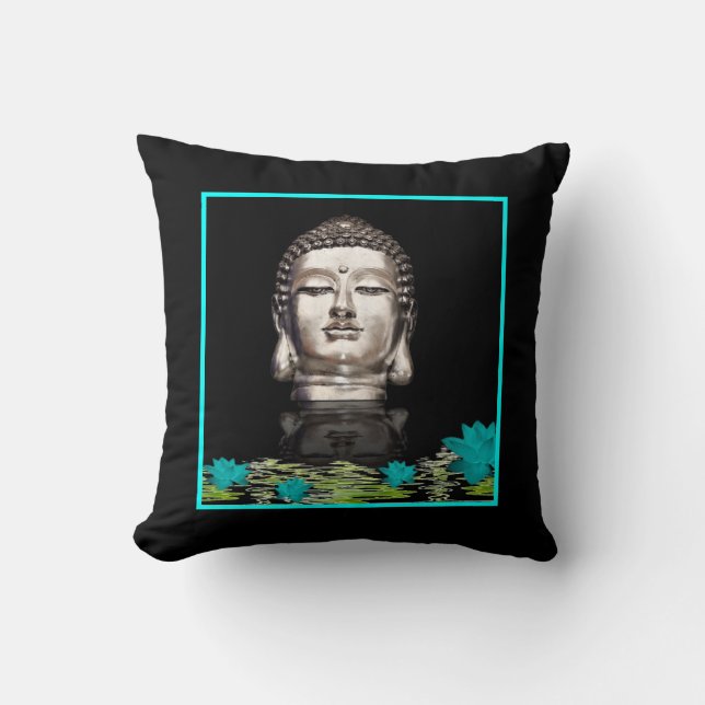 Coussin Statue de tête Bouddha Argent (Recto)