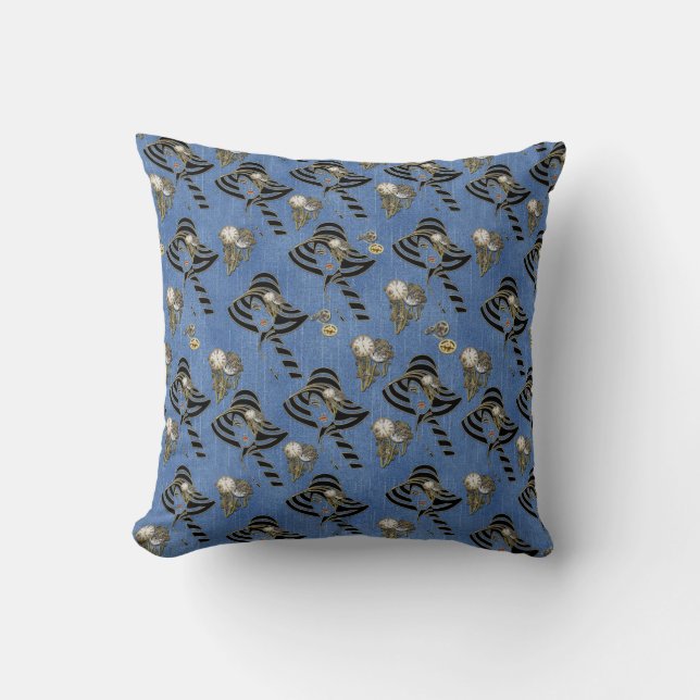 Coussin Steampunk avec Dames Casquettes sur Blue Denim (Recto)