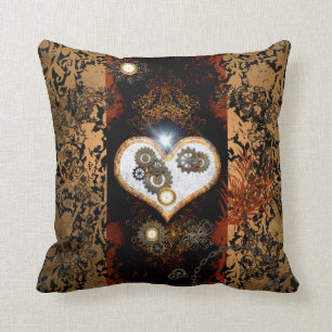 Coussin Steampunk, beau coeur avec des vitesses et des