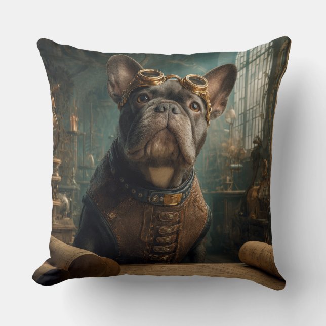 Coussin Steampunk Frenchie (Édition 2) - 20" x 20" (Recto)