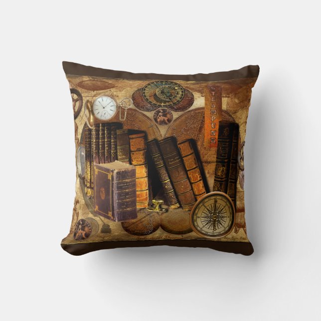 Coussin Steampunk Victorian Old Map Collage (Recto)