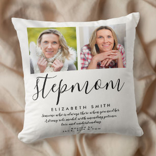 Coussin Stepmaman Moderne Élégant Script Citation Photo Th